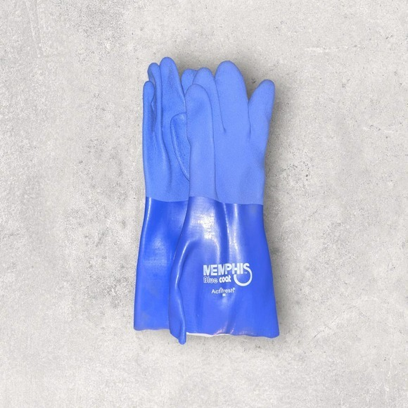 MCR Safety‎ 12-Inch Bluecoat PVC Triple Dipped Gloves with Gauntlet Blue
